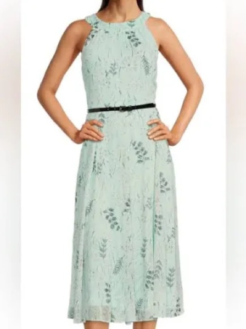Petite Tommy Hilfiger Floral Print on Mint Midi Dress. 8P